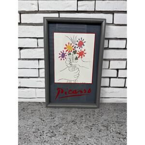 Vintage Picasso Framed Print 1983 Hands With Flowers "Bouquet of Peace"